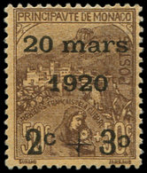 * MONACO 36a : 2c. + 3c. Sur 50c. + 50c. Lilas-brun Sur Orange, 2e C RENVERSE, TB. J - Postmarks