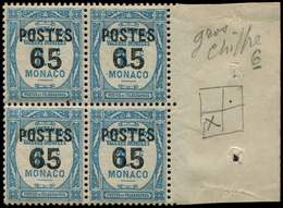 ** MONACO 148a : 65 S. 1f., GROS 6 Dans Un BLOC De 4 Bdf, TB - Postmarks