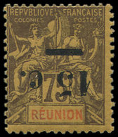 ** REUNION 54aB : 15c. Sur 75c. Violet S. Orange, Surcharge RENVERSEE, TB - Autres & Non Classés