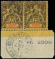 SAINT PIERRE ET MIQUELON 70 : 75c. Violet Sur Jaune-orange, PAIRE Bdf N°H2508, Obl. ST PIERRE 4/8/14, TB - Used Stamps