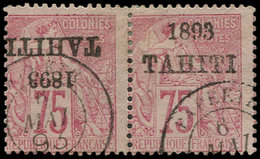 TAHITI 29b : 75c. Rose, Surch. RENVERSEE Tenant à Normal, Obl., TB. C - Altri & Non Classificati