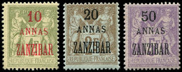 ** ZANZIBAR 29/31 : 10a. Sur 1f., 20a. Sur 2f. Et 50a Sur 5f., N°30 **, TB - Unused Stamps