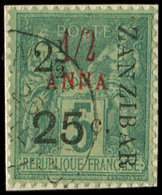 ZANZIBAR 32 : 2 1/2 Et 25c. Sur 1/2a. Sur 5c. Vert, Obl. Sur Petit Fragt, TB - Unused Stamps