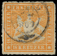 ALLEMAGNE (ANCIENS ETATS) WURTEMBERG 35 : 18k. Orange, Percé En Lignes, Obl., Pelurage, Aspect TB - Other & Unclassified