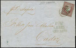 Let ESPAGNE 35 : 4c. Rouge Terne Obl. Sur LAC De GIBRALTAR De 1855, Arr. CADIZ, TB - Storia Postale