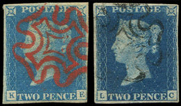 GRANDE BRETAGNE 2 : 2p. Bleu, 2 Nuances Obl. Rosette Noire Et Rouge, TB - Used Stamps