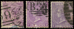 GRANDE BRETAGNE 34 : 6p. Violet, 3 Ex. Obl., Planches 6, 8 Et 9, TB - Used Stamps