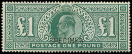 * GRANDE BRETAGNE 121 : 1£. Vert, Edouard VII, Surch. SPECIMEN, Forte Ch., TB - Used Stamps