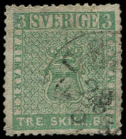 SUEDE 1 : 3s. Vert Obl., Restauré, B - Used Stamps