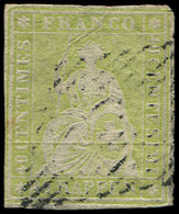 SUISSE 30c : 40r. Vert Soufre, Papier Mince, Fil De Soie Vert, Obl. Grille Noire, Inf. Fente Angle Sup. Droit, Sinon TB - Used Stamps