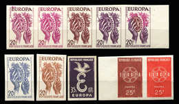 ** Europa 1957-59, 10 Essais De Couleur Non Dentelés Dont Une Bande De 5 Bdf, TB - Collections (with Albums)