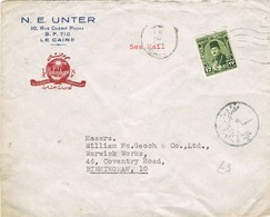 31520. Carta SEA MAIL, Maritima CAIRO (Egypt) 1946. Censor. HOLOPHANE Ilumination - Covers & Documents
