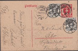 1921. Postkarte. 40 Pf. + 2 X 20 Pf. DANZIG 28.11.21. To Finland TURKU ÅBO -2.XII.21 () - JF310388 - Postal  Stationery