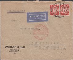 1932.. 2 X 15 Pf. DANZIG 17.10.32 LANGFUHR LUFTPOST. To Dresden. MIT LUFTPOST BEFÖRDE... (MICHEL 214) - JF310410 - Briefe U. Dokumente