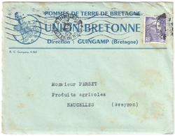 GUINGAMP Côtes Du Nord Imprimé Entête Union Bretonne Pommes Terres Avec Prix Gandon 5F Violet Yv 883 Ob Meca 9 10 1952 - Cartas & Documentos