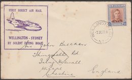 WELLINGTON - SYDNEY BY SOLENT FLYING BOAT TO ENGLAND - Briefe U. Dokumente