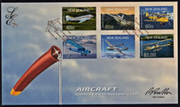 Ce0033 NEW ZEALAND 2001, SG 2408-13  Aircraft, Limited Edition Signed FDC - Brieven En Documenten