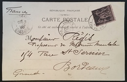 France 1900 Sage Lettre N°103 Carte De Port Said  Dateur Oblitérant "ligne T Paq FR N°6" Pour Bordeaux TTB - 1898-1900 Sage (Tipo III)