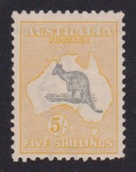 Australia 1918 Kangaroo 5/- Grey & Yellow 3rd Watermark MH - Listed Variety. - Ongebruikt