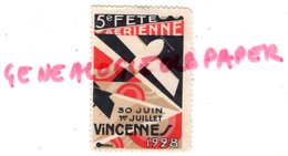 94- VINCENNES- RARE TIMBRE VIGNETTE 5 E FETE AERIENNE AVIATION - 1928 - Luchtvaart