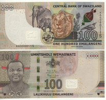 SWAZILAND New 100  Emalangeni   6.9.2017  LOW SERIAL Nr.  AA0000115  Pnew  UNC - Swaziland