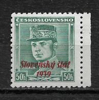 Slovakia 1939, General Rastislav Štefánik 50h Overprinted Scott # 9 Signed, VF MLH*OG (RN-6) - Ungebraucht