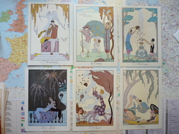 George Barbier 1925 Reproductions Le Feu L'eau, L'Air, La Terre, L'Automne Et Le Printemps 6 Cartes D'une Même Série - Other Illustrators