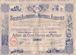 ACTION - SOCIÉTÉ ALGERIENNE MATERIEL AGRICOLE ALGERIE ALGER - TITRE FRANÇAIS SAMA TRACTEUR BATTEUSE FAUCHEUSE - Agriculture