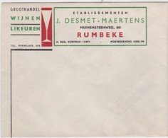 RUMBEKE-ROESELARE-ENVELOP-GROOTHANDEL-WIJNEN-LIKEUREN-ETS.-J.DESMET-MAERTENS-MEENENSTEENWEG-IN NIEUWSTAAT-ZIE DE 2 SCANS - Autres & Non Classés