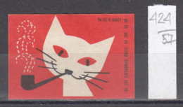 57K424 /  Cat Chats Katzen Gatti AND Tobacco Pipe  , Boite D'Allumette ,  Matchbox Label , Poland Pologne - Scatole Di Fiammiferi - Etichette