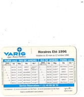Horaire/Timetable VARIG  AIRLINES - Eté 1996 - Paris/ Rio / Paris - Publicité Parfums LORESTE Paris Au Dos - Orari