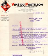 11- NARBONNE- LETTRE VINS DU POSTILLON ANCIENNE MAISON GERBAUD-VINS-22 QUAI LORRAINE- AGENCE A YVRY SUR SEINE - Lebensmittel