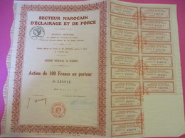 Action De 100  Fr Au Porteur /Secteur Marocain D'Eclairage Et De Force/Paris/1929      ACT208 - Electricity & Gas