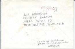 Mongolia Registered Letter Via U.S. Embassy From Yugoslavia  - Nice Stamps - Mongolie