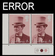 GREAT BRITAIN 1974 Prime Minister Sir Winston Churchill 8p CORNER PAIR ERROR:very Thick Pp GB - Variétés, Erreurs & Curiosités