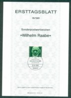 Germany 1981 Willehlm Raabe Ersttagsblatt FDI Lot32218 - Altri & Non Classificati