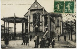 6650  - Loire  -  FIRMINY  :  Eglise St Firmin Et Kioske à Musique (disparu ??)    Circulée En 1918 - Firminy