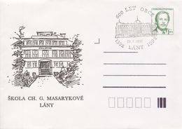 J0860 - Tschechoslowakei (1992) Ganzsachen / Präsident V. Havel: Lany - Schule Von Ch. G. Masaryk (600 Jahre Dorf) - Enveloppes