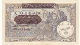 100 DINARA 1941 JUGOSLAVIJA YUGOSLAVIA KRIEGSMARINE BANKNOTE - Jugoslawien