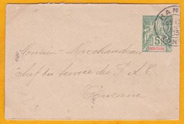 1903 - Entier Postal Enveloppe Mignonnette 5 C Type Groupe De Hanoi, Tonkin Vers Touranne, Annam, Indochine - Cartas & Documentos