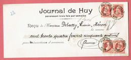 M - Reçu De Héron Par Burdinne Pour Journal De Huy - Obl Huy(Nord) Le 8-Octo-1906 Sur 74x4 - 1900 – 1949