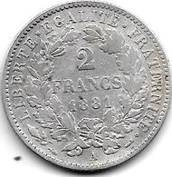 *france 2 Francs 1881 A Km 817.1  Vf - 2 Francs