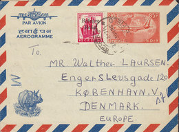 India Airmail Uprated Postal Stationery Ganzsache Aerogramme WHITEFIELD 1971 Denmark Rhinoceros Cachet & Refugee Relief - Luchtpostbladen