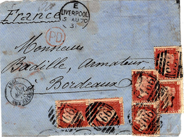 1870 - DEVANT ( FRONT )  From Liverpool To Saintes Fr.  1 Penny X 6  To Bordeaux - Covers & Documents