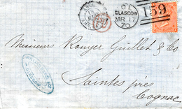 1870 - Letter From Glasgow To Saintes Fr. 4 Pence  Pl. 9 - Lettres & Documents