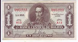 BOLIVIE - Billet De 1 Boliviano. 20.07.28. Pick:128. SUP+ - Bolivia
