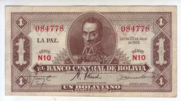 BOLIVIE - Billet De 1 Boliviano. 20.07.28. Pick:128. SUP+ - Bolivien