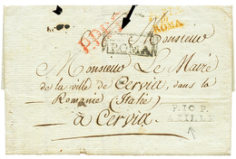 1809 P.10.P AZILLE + Cachet Encadré ROMA + POSTE DI ROMA Rouge Sur Lettre Avec Texte Daté D' OLONZAC Pour CERVIA (ITALIE - Autres & Non Classés