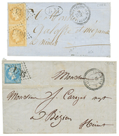 2 Lettres : 1869 N°28(x2) GC 4643 + T.22 OUBOUER-LES-BOURDELINS + B.M Et 1866 N°22 GC 1735 + T.22 LE GUETIN. TB. - Autres & Non Classés