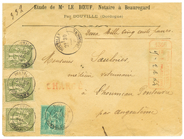 1881 SAGE 1F(x3) + 5c Obl. DOUVILLE DORDOGNE + Grille De CHARGEMENT 1346 (rare Au Recto) Sur Enveloppe CHARGEE. RARE. TB - Otros & Sin Clasificación